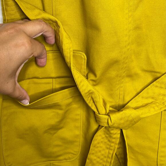 NWOT Halogen Chartreuse Mustard Yellow Sheath Belted with V-Neck Dress Size 12 - Picture 2 of 6